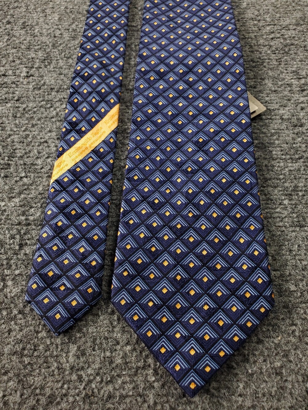 Ermenegildo Zegna Silk Tie Navy Blue Gold Geometric Diamond Made In Italy NEW